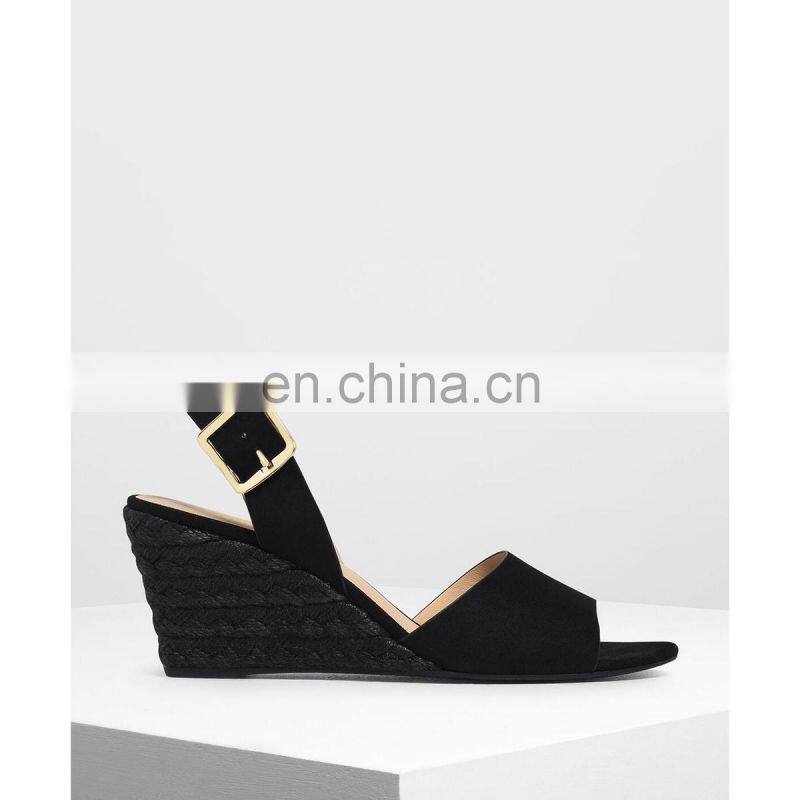 Women beautiful handmade open toe chunky heels wedge footwear with chunky metal buckle closure sandals shoes (sandalias mujer)