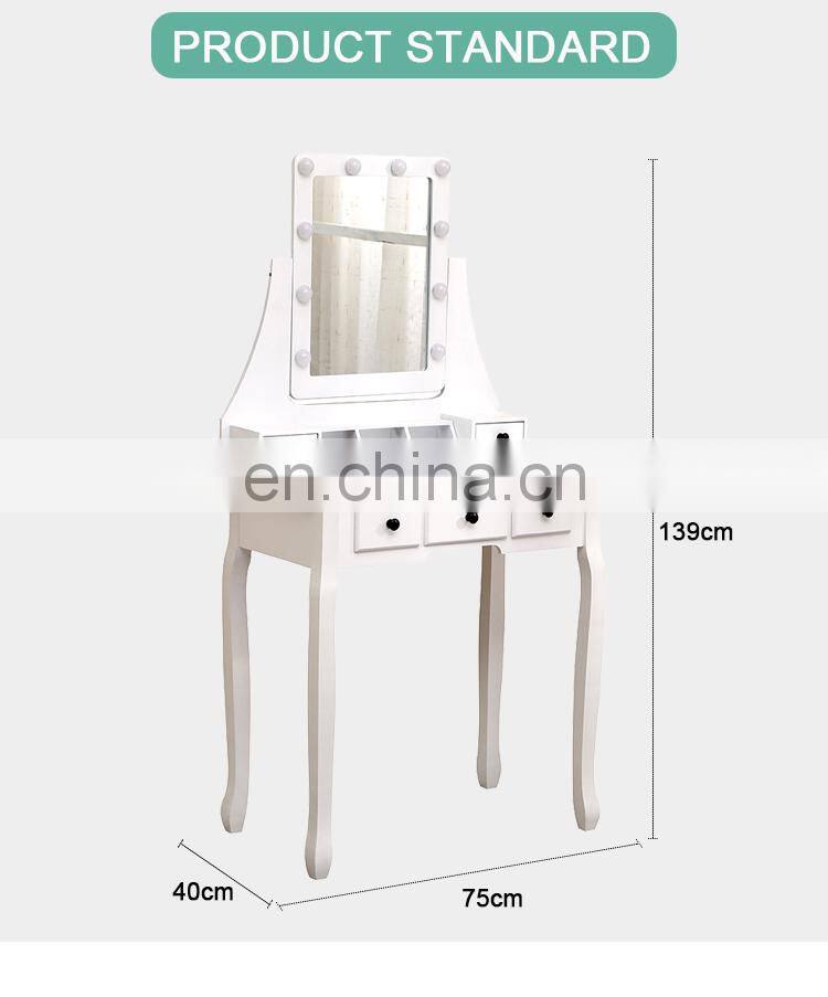Wholesale Modern White Wooden Cupboard Dressing Table With Mirror And Stool For Bedroom
