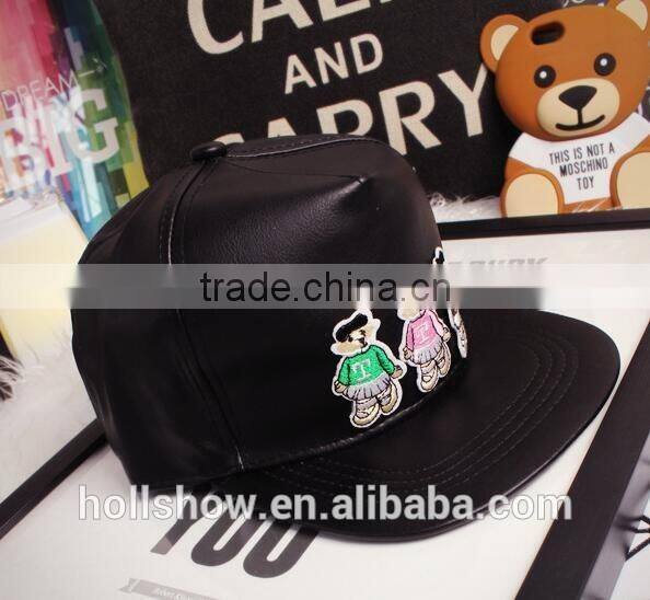 Cute Colorful Cartoon Animal Bear Pattern Leather Snapback Hats Custom