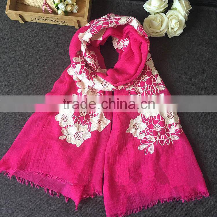 New Style Flower Embroidery Design Fashion Woman Cotton Viscose Scarf