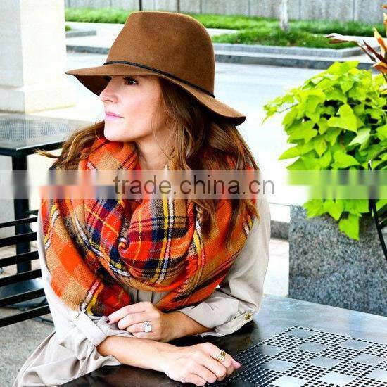 New Design Fashion Woman Orange Plaid Cashmere Square Shawl
