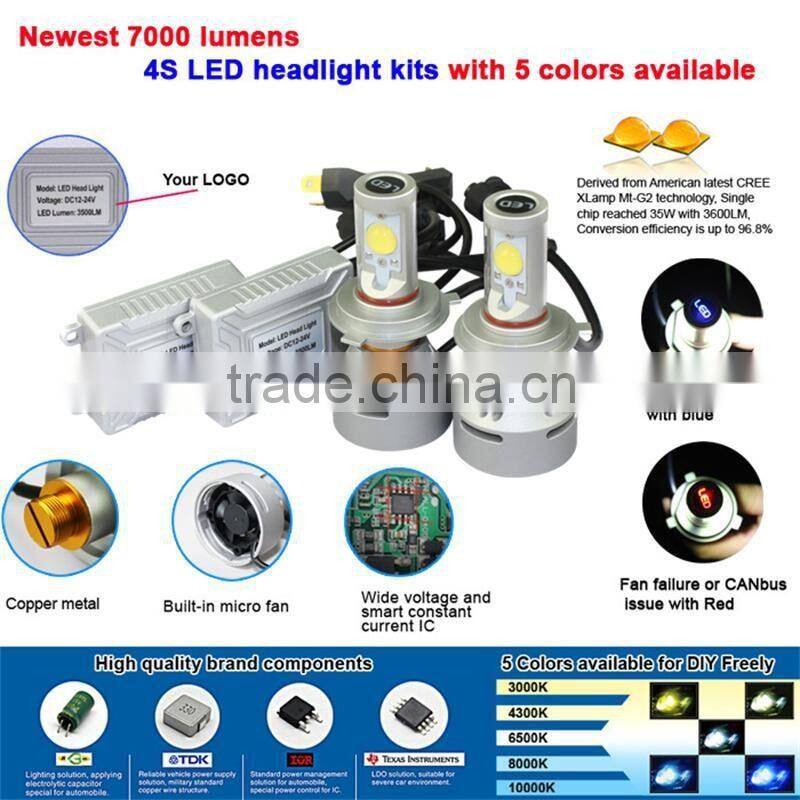 Newest 4S car headlight 38w 7000lm led headlight bulb h11 h8 h13 5 color changeable