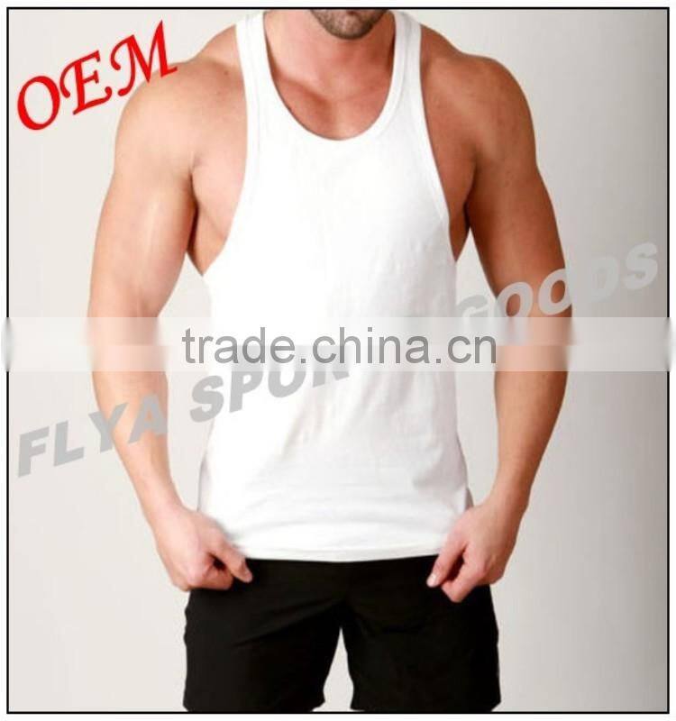 100% cotton plain white y-back gym singlet for men