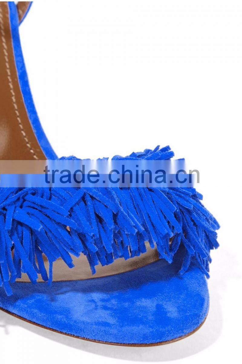 Made in China Footwear High Heel Sandals 2016 Comfortable Suede Fashion Women High Heel Peep Toe Tassel Sandals