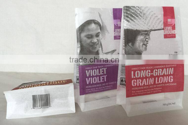Block Bottom Rice Paper Pouch Bags For Rice Packing