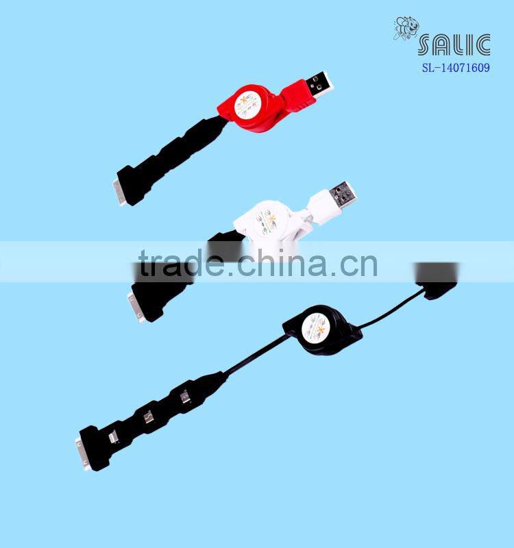 2015 HOT SELL 4 in 1 Colorful USB Retractable Cable For Cell Phone