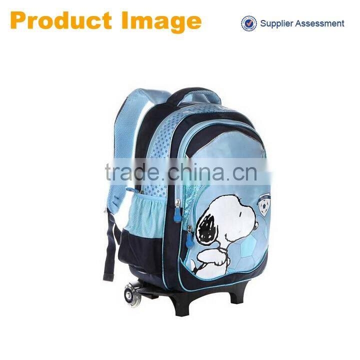 new product high quality waterproof nylon cartoon school bag with wheels bright