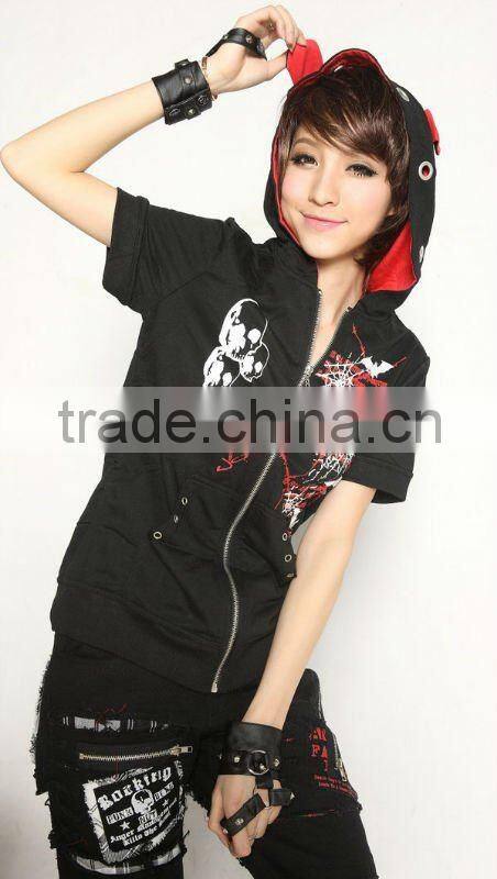 GLP Striped Cat Ear Hoody & Detachable Armwarmers Small Goth Punk Emo Black/Red 71131