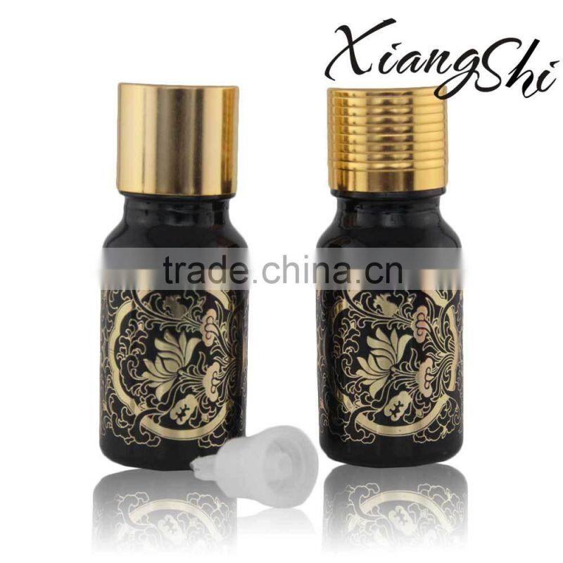 shiny gold logo essential oil bottle with color caps