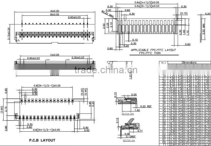 0.3mm Pitch Bottom Type SMT horizontal H:1.0 FFC FPC Connector