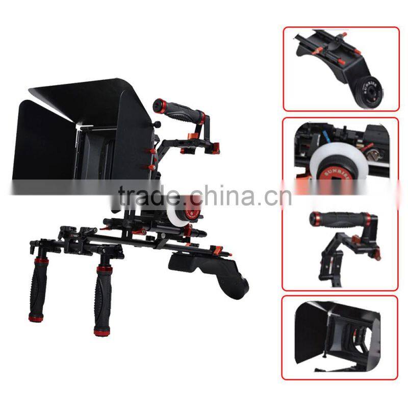 SUNRISE DSLR Shoulder Stabilizer Kit+ Matte Box+ C shape Handle+ Follow Focus for DSLR HDSLR