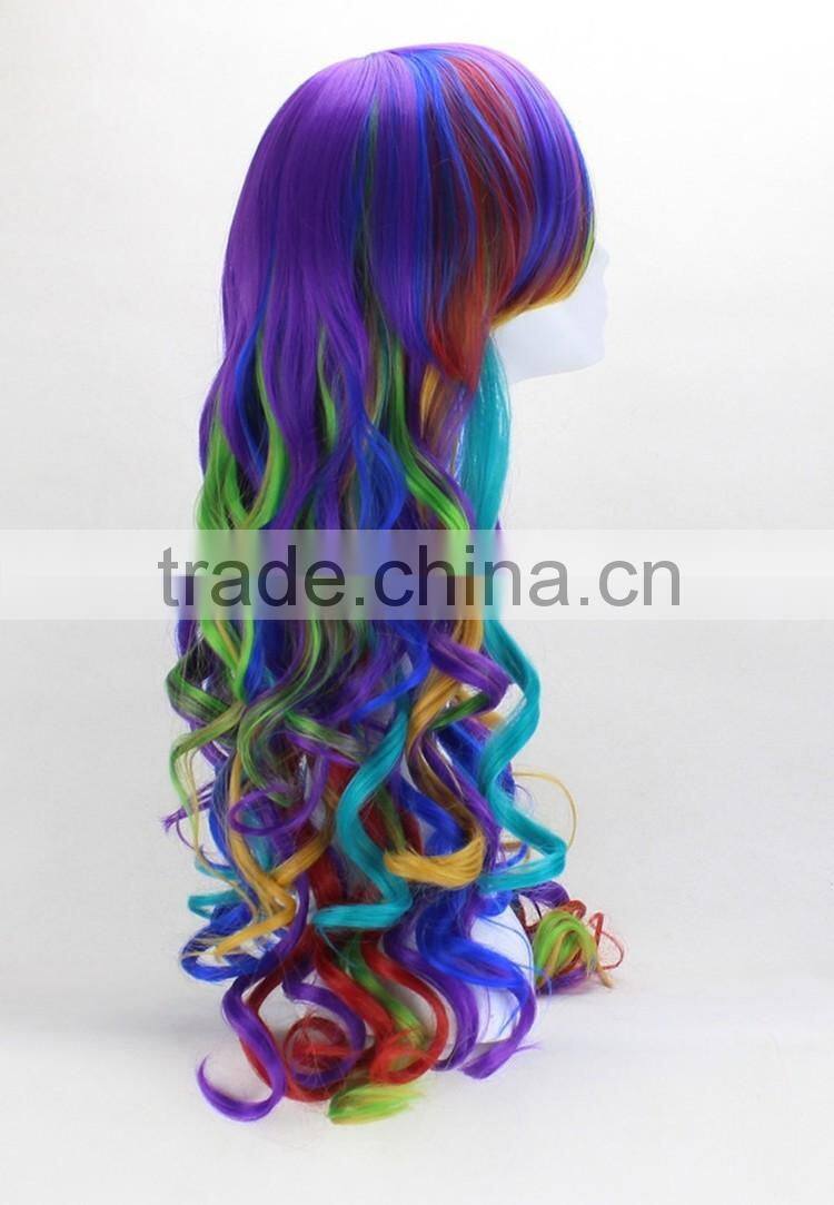 Fashion rainbow curly wig, hot selling cosplay wig