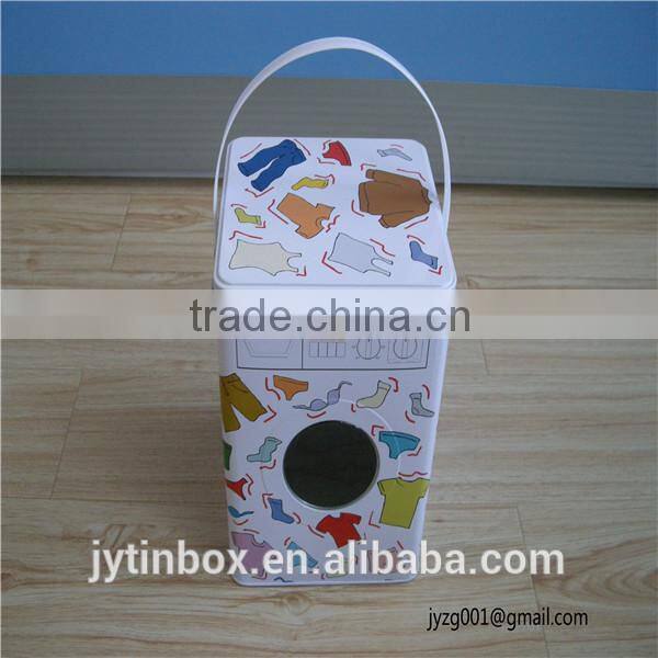 New design washing machine shape tin box with PE handle