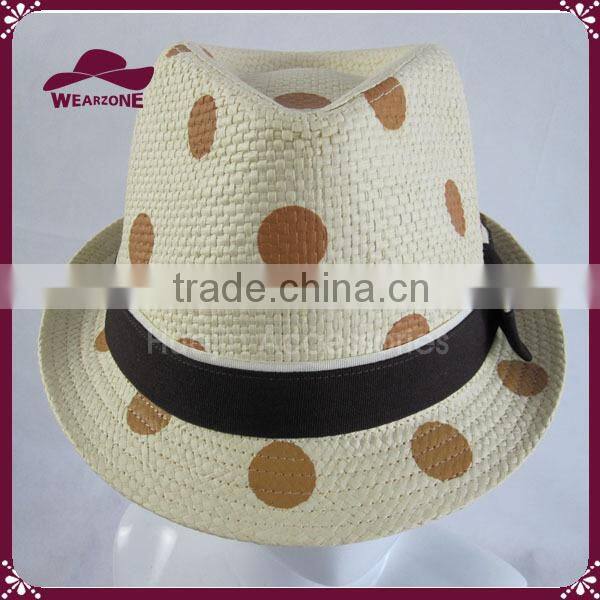 Dot Pattern Printed Natural Straw Hat