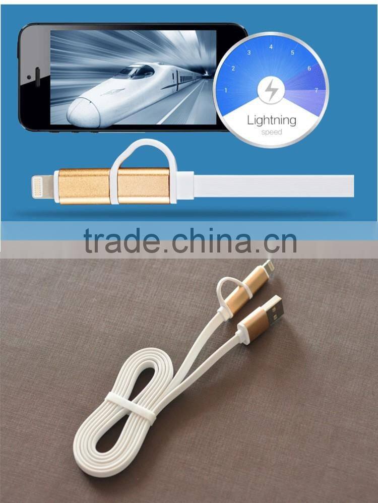 New Arrival High Speed 2 in 1 Flat Noodle USB Date Cable For IOS 8 Pin & Android