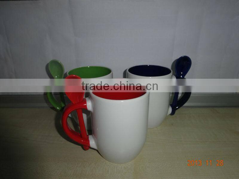 Inner and Handle Colored Ceramic Sublimation Spoon Mug