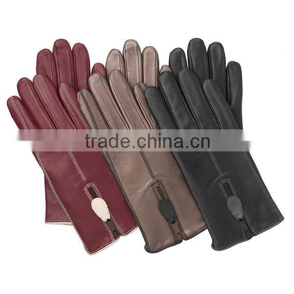 OEM/ODM HEBEI Short Black Brown Red Grey Windproof Cowhide Plain Style Lined zipper Young Ladies Women S Black Leather Gloves