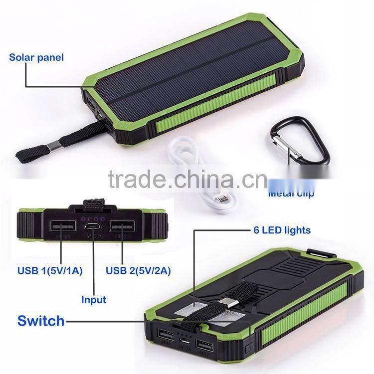 Best selling products solar power bank charger 20000mAh with LED light