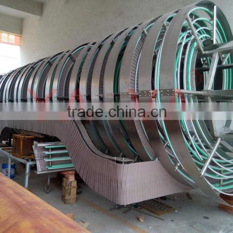Vertical Transfer POM chain spiral conveyor with Rubber pad for anti-slip