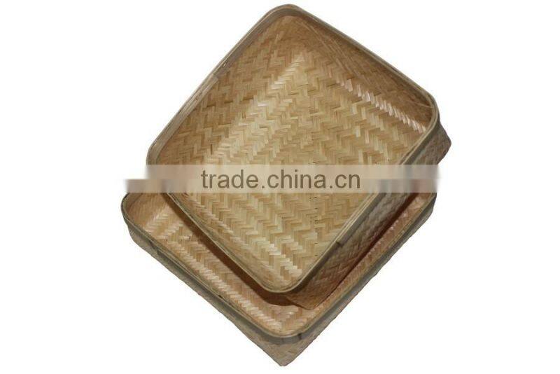 New design rectangular woven bamboo gift basket with cane