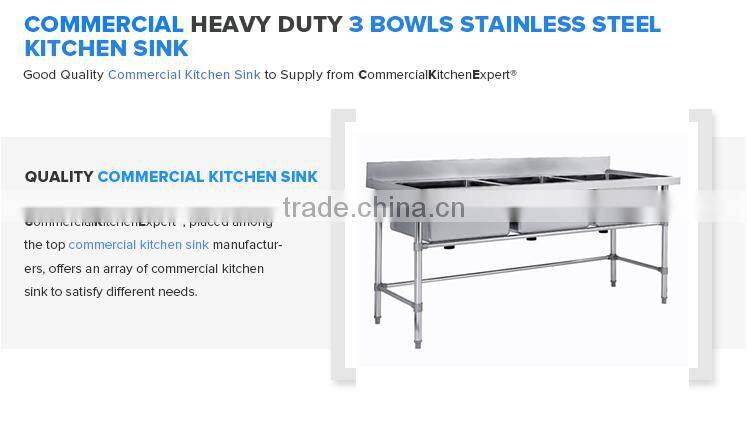 Commercial Heavy Duty 3 Bowls Stainless Steel Kitchen Sink