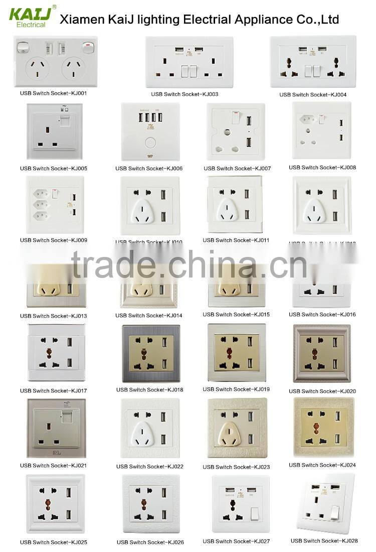 Wall mounted double 2 usb universal switch socket