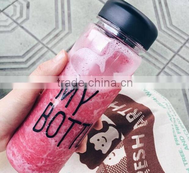 Korea Hot Sale Plastic Sports water bottle 500 ml my bottle With Black Cap