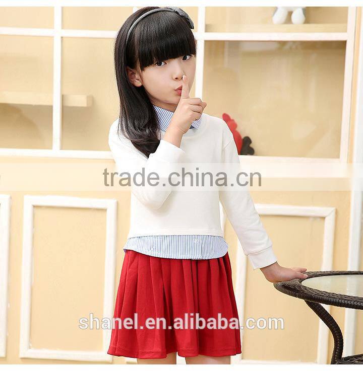 new arrival girls long sleeve sweet false two-pieces dress plaid dress
