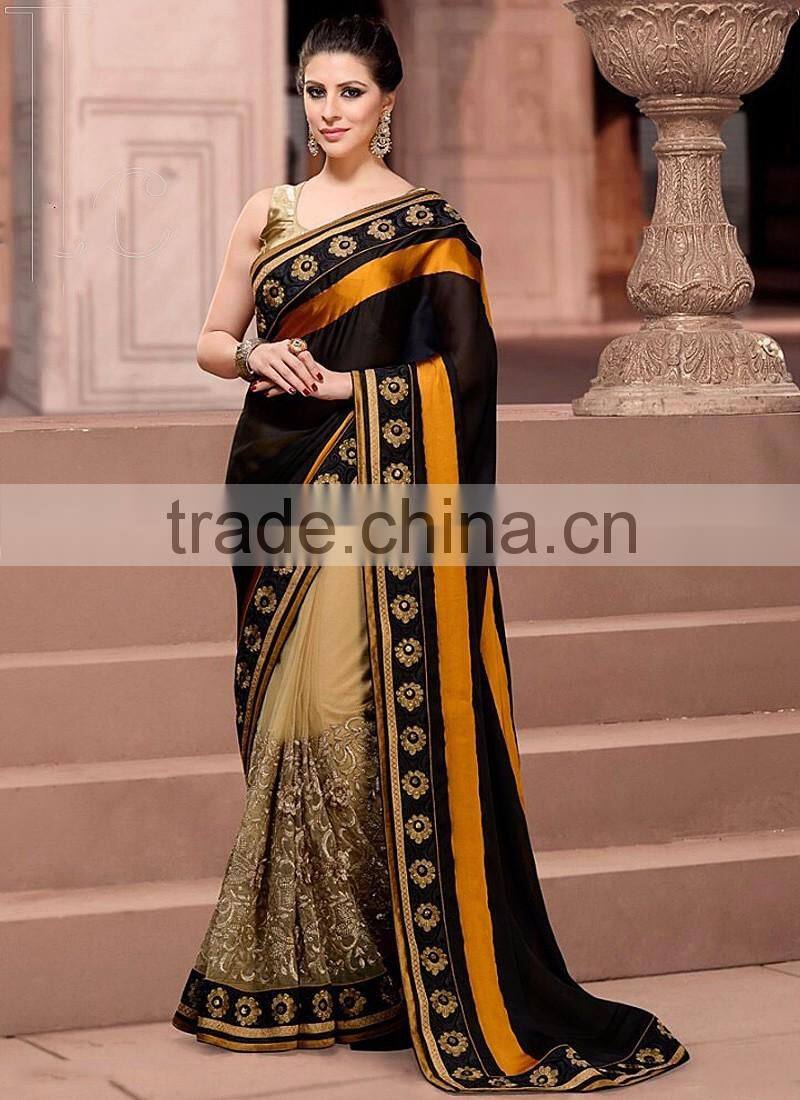 Blue Chiffon On Net Saree