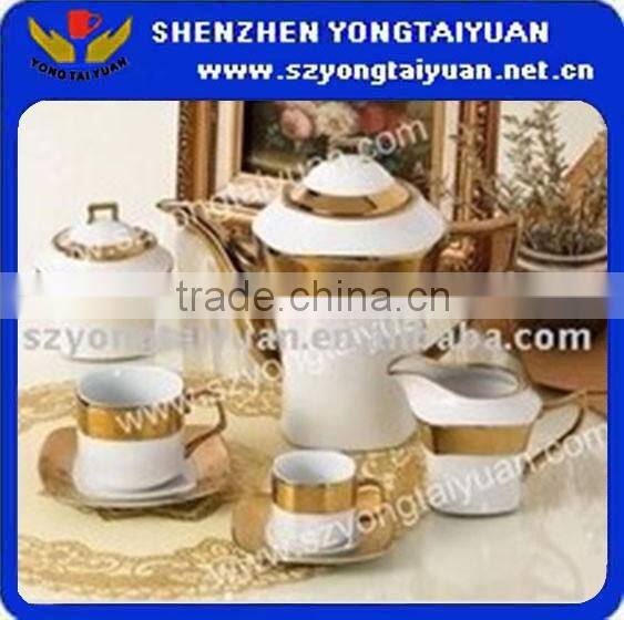 pottery tea cup saucer coffee set with full decal gold tea set