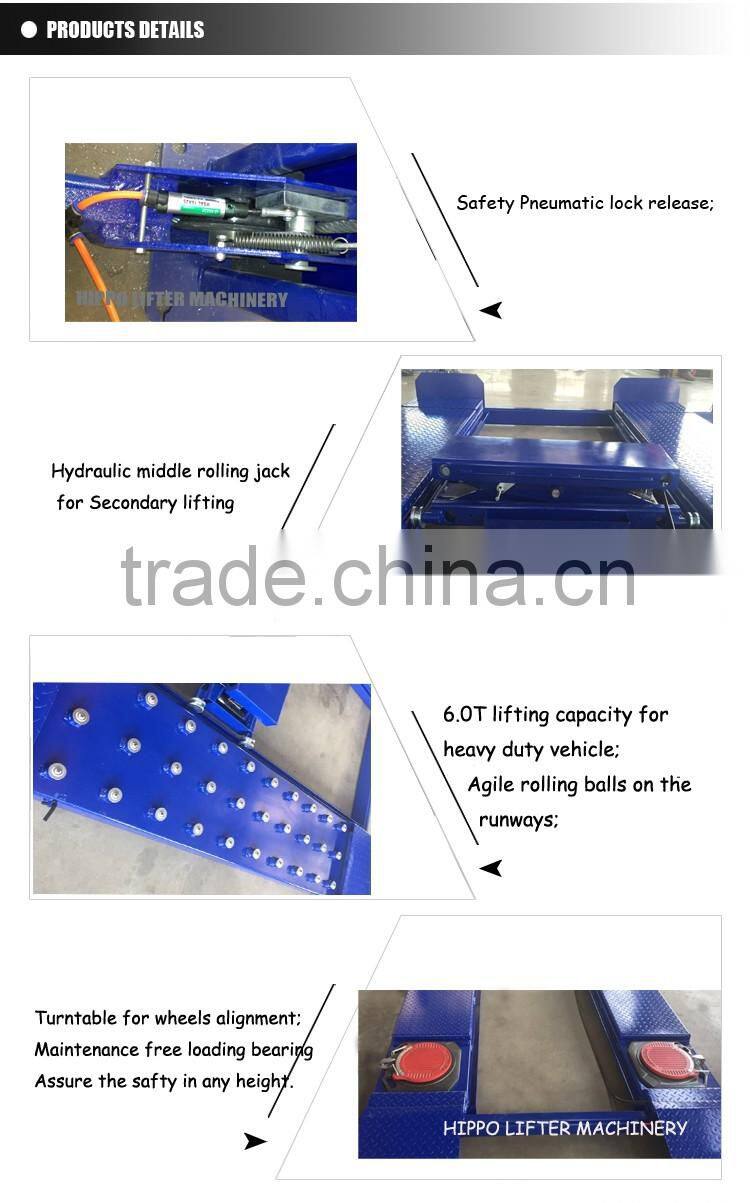 6Ton Four post car lift with rolling jack
