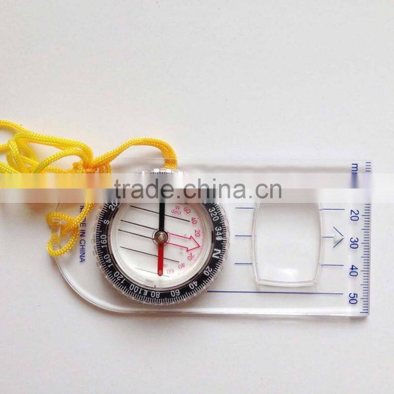 Multifunctional liquid filled map scale compass with magnifier and mirror
