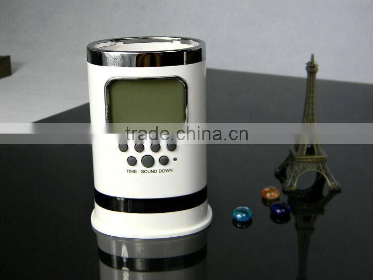 nature sound 7 colors led light digital alarm clock with pen holder,office gift