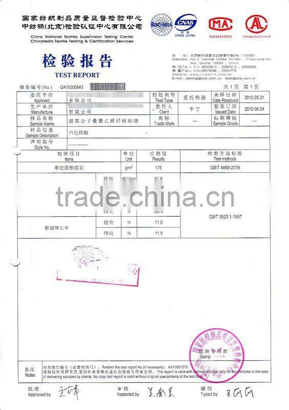 1600Denier Fiber 290g/m2 Tear Resistant Plain UHMWPE Woven Fabric Raw White Cut-resistant Reinforce UHMWPE Cloth