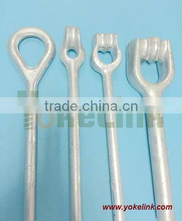 Thimble eye anchor rod with nut for guying utility pole