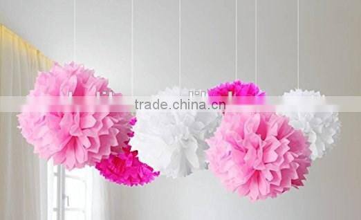 Decorative Hanging Pom Poms Pink White Tissue Paper Flowers for Wedding, Baby Shower Birthday,Party Decorations