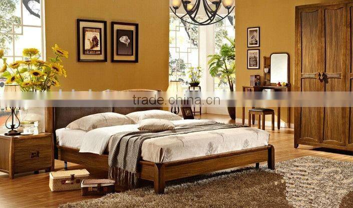 Morden Timber Bedroom Set Furniture,Full Solid Wood Bed W Night Stand/ 6 Door Wardrobe/Dresser With Mirror/ Stool