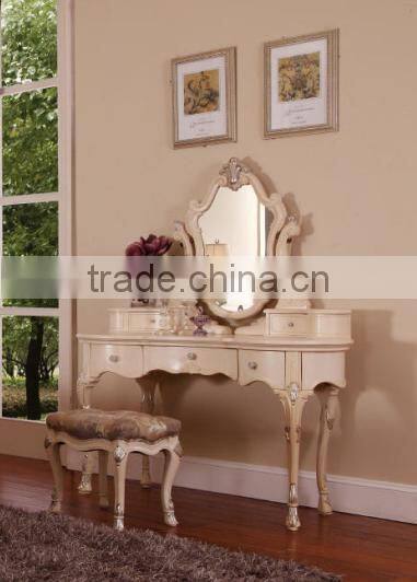Luxury French Rococo Bedroom Furniture Dresser Table & Mirror/Fashion Dresser Makeup Table with Mirror--White