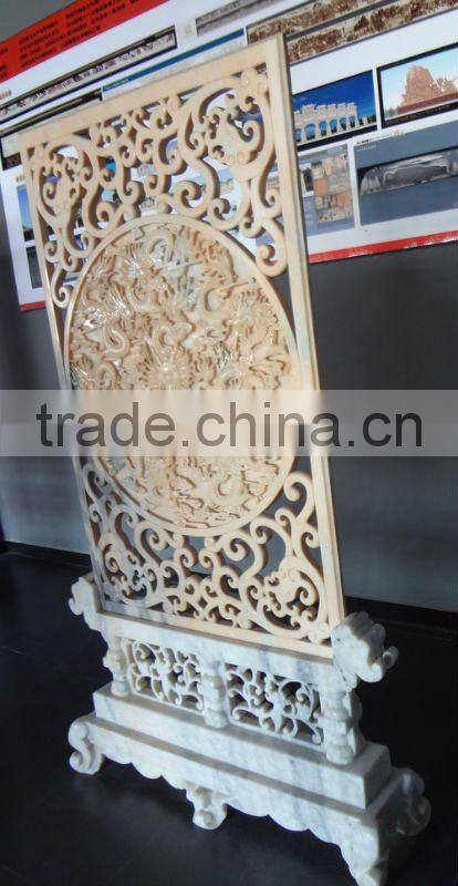 Chinese Marble Through Carved Dragon Relief