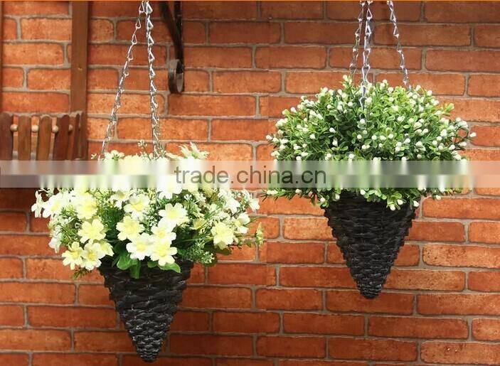 100%Handmade antique wicker decorative indoor flower hanging basket with metal chains