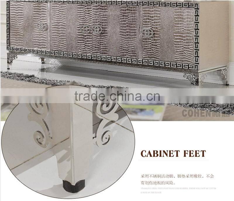 E106 postmodern western-style high quality stainless steel crocodile PU tv stand/cabinet