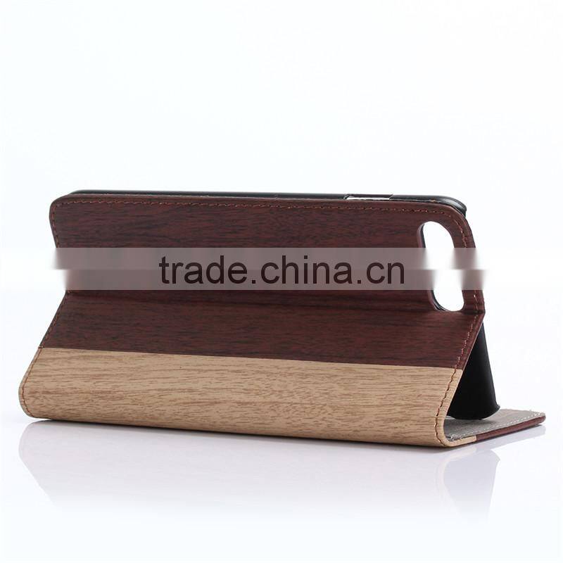 Nature wood grain PU card bumper/pocket cell phone case for Iphone