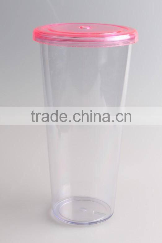 Single Wall Clear Transparent 16oz Plastic Tumbler With Straw And Lids