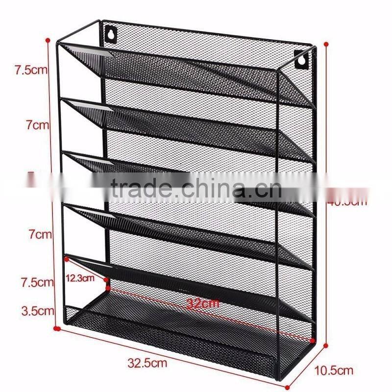 2017 amazon popular design black metal mesh Wall Mount Literature Paper Magazine File Holder