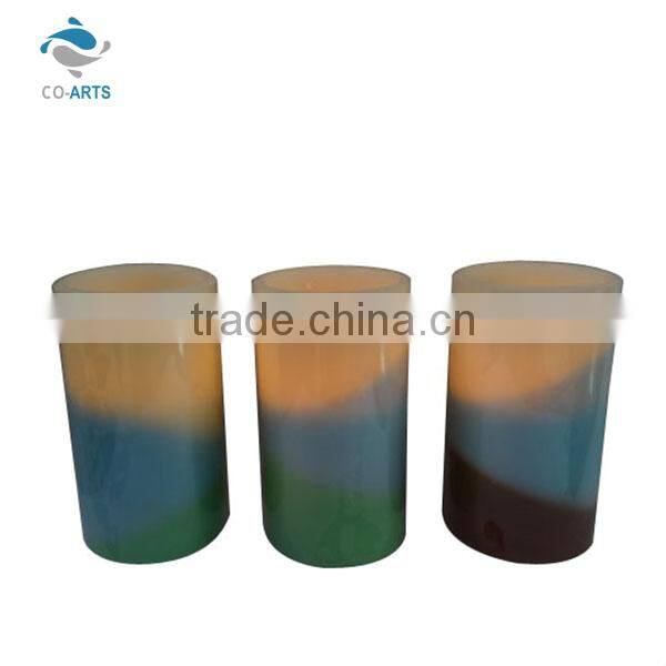 Fancy design multi colored wax led candle for holiday decoration