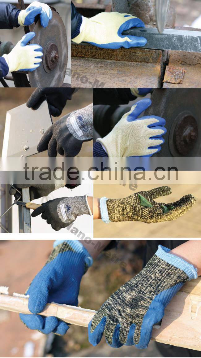NMsafety Nylon and Hppe and Steel Fiber Palm Sandy Nitrile ANSI 6 Cut Resistant Mechanical Work Gloves