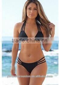 Solid Black Strappy Triangle Top Bikini Scrunch Bottom Bikini