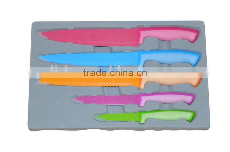 non-stick kitchen knife set in PVC pile coating tray gift box