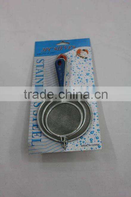 3PC COLORFUL PLASTIC HANDLE OIL STRAINER SET