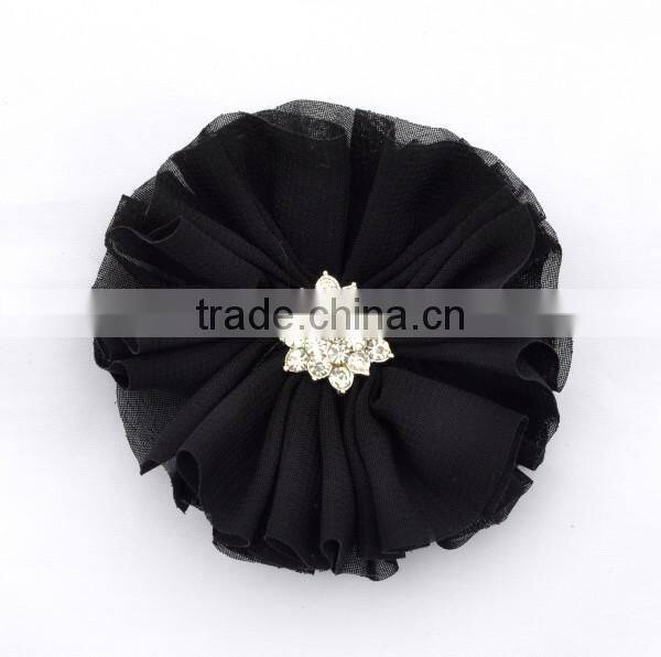 handmade chiffon flower with rhinestone for kids hair accessories
